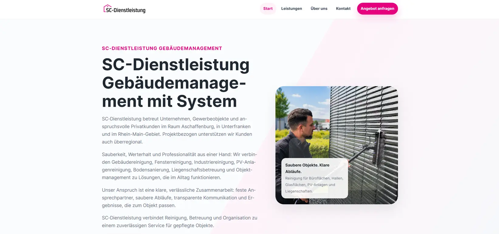 SC-Dienstleistung – moderne Unternehmenswebsite mit Admin-Portal